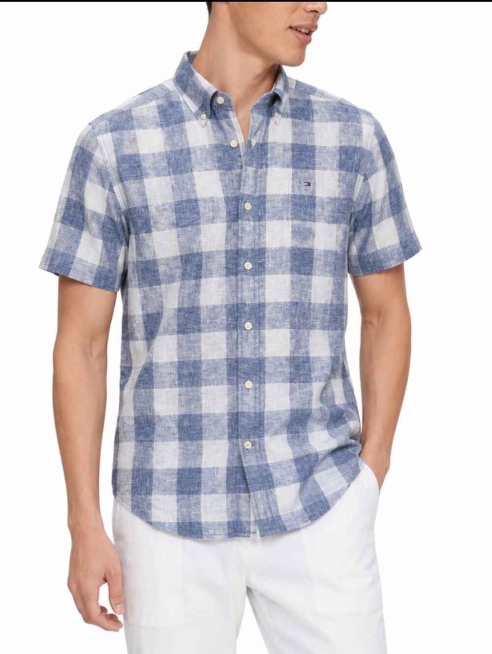 Tommy Hilfiger Linen Cotton Blend Button Down Short Sleeve Size Large